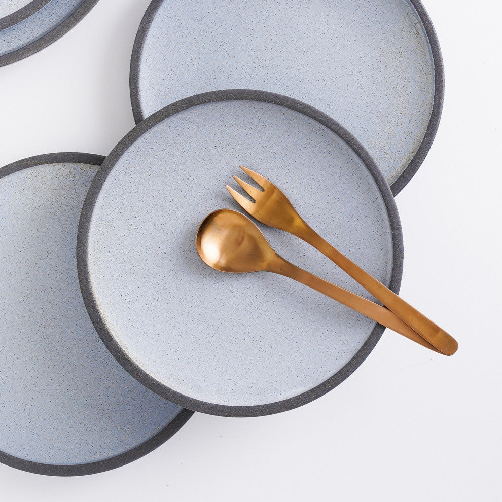Stone Lain Tina Stoneware 32 Piece Dinnerware Set, Blue and Grey