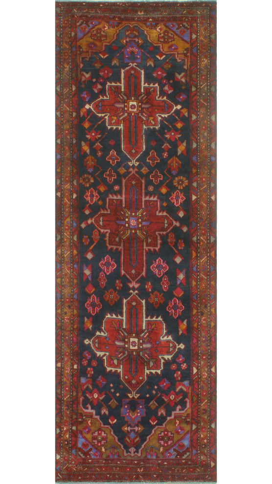 Fine Vintage Distressed Dream Navy/Brown Runner, 3'10x11'8