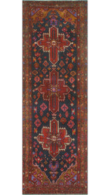 Fine Vintage Distressed Dream Navy/Brown Runner, 3'10x11'8