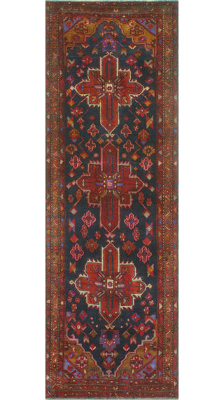 Fine Vintage Distressed Dream Navy/Brown Runner, 3'10x11'8