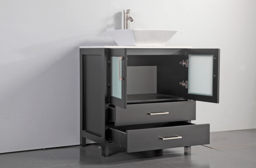Vanity Art Vanity Set With Vessel Sink, Espresso, 72", Standard Mirror