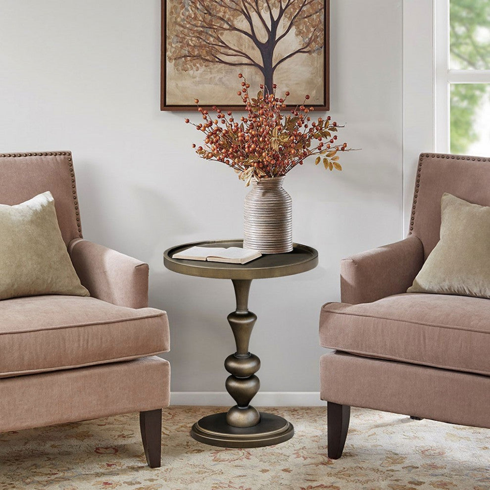Del Mar Bronze Pedestal Round Accent Table for Small Space
