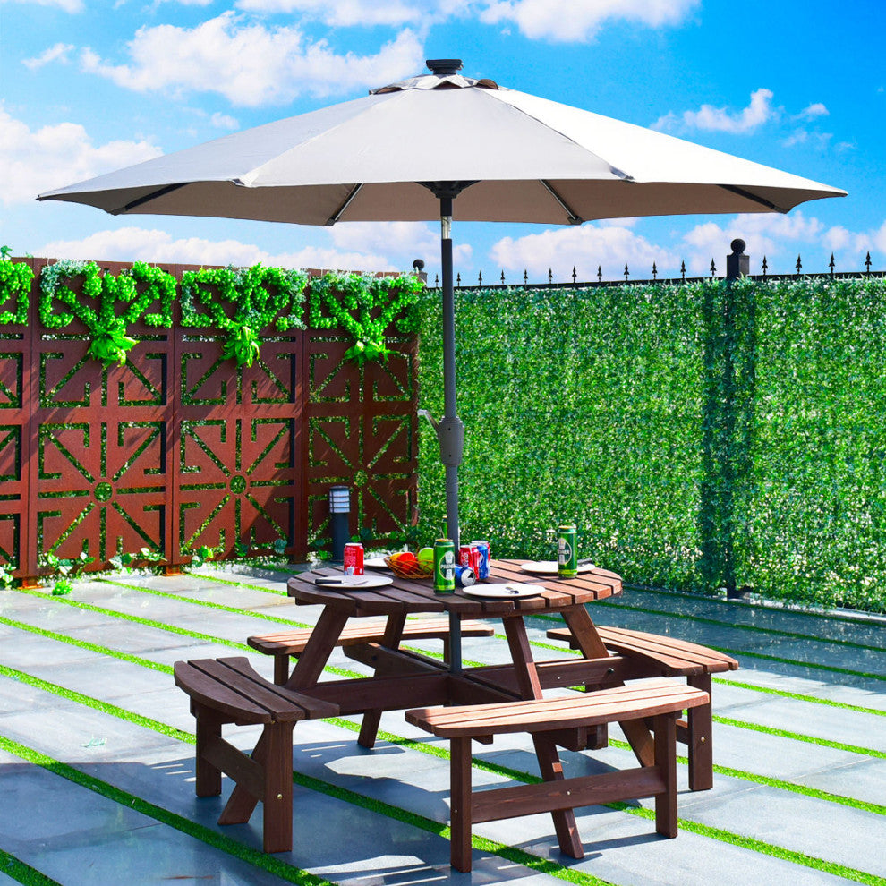 Costway Patio 8 Seat Wood PicnicTable Dining Seat Bench Set Pub Garden Yard