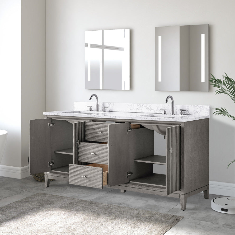 Vanity Art Bathroom Vanity with Engineered Marble Top and Sink, Driftwood Gray, 72" (Double Sink), Brushed Nickel