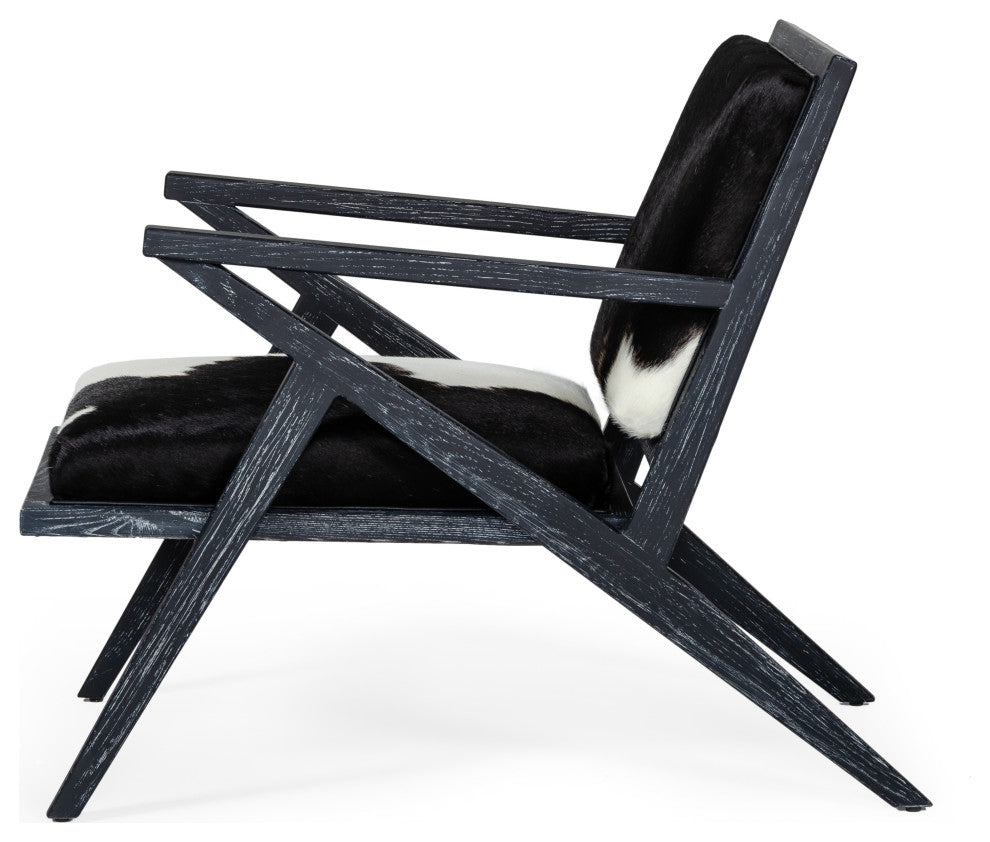 Modrest Hallam Black and White Cowhide Accent Chair