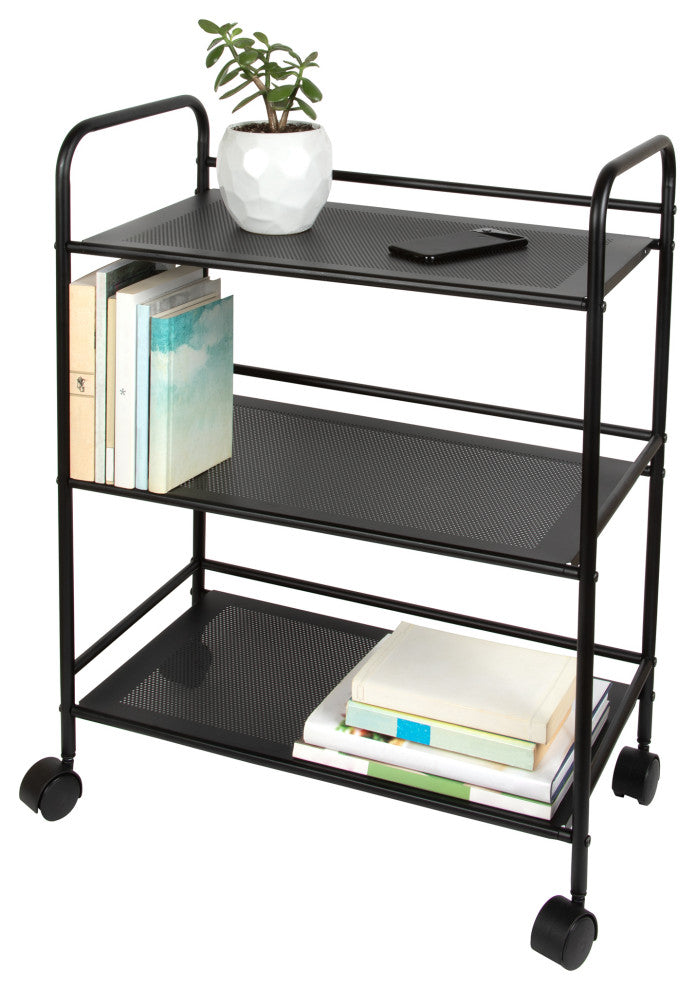 3 Tier Metal Cart with Wheels, Black