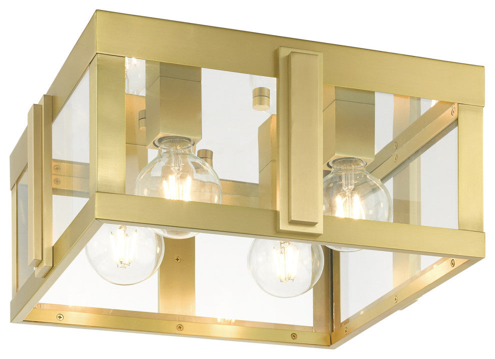 Natural Brass Art Deco, Sophisticated Outdoor Flush Mount