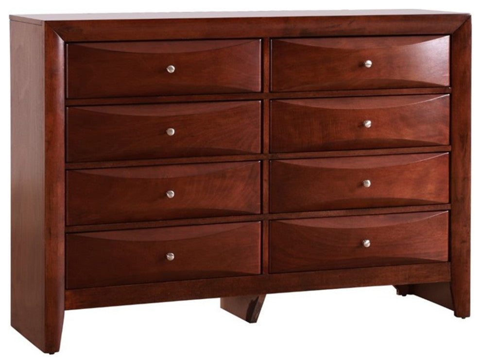 Maklaine Contemporary Engineered Wood 8 Drawer Dresser in Cherry