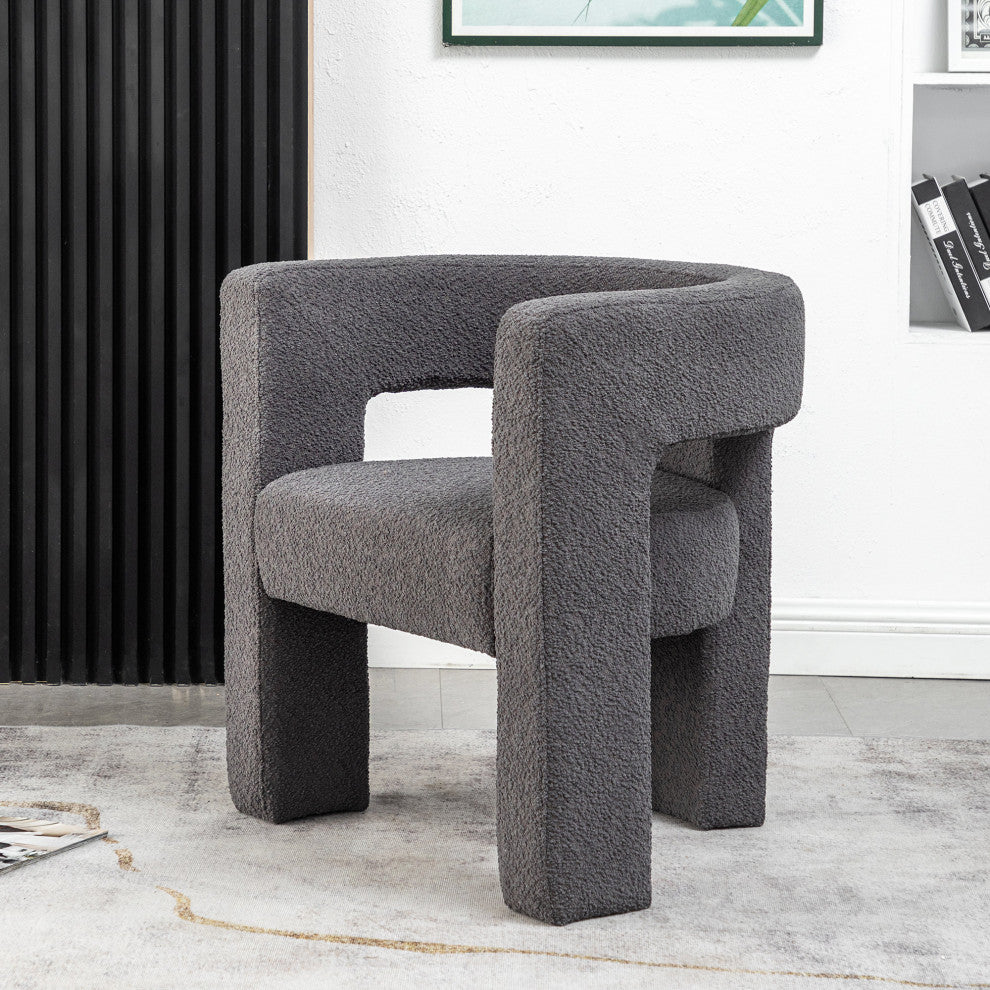 28" Wide Boucle Upholstered Square Armchair, Gray