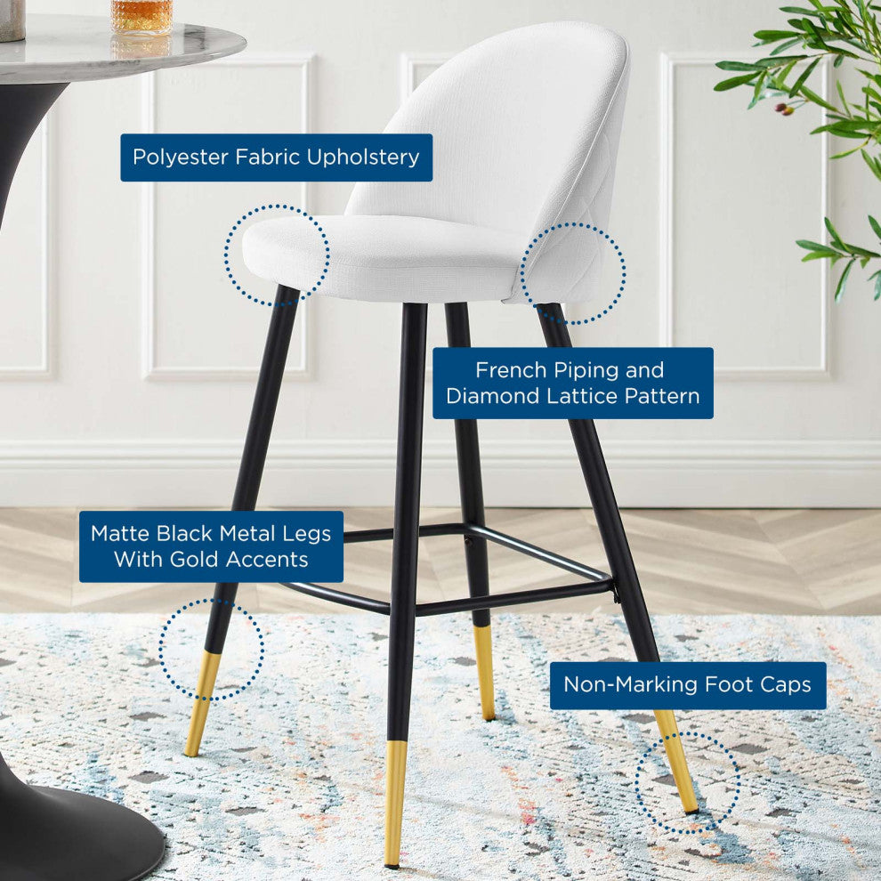 Bar Stool Chair Barstool, Set of 2, Fabric, Metal, White, Modern, Bar Pub Bistro