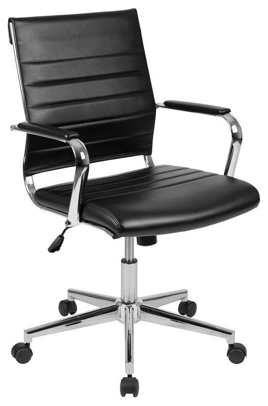 Hansel Mid-Back LeatherSoft  Ribbed Executive Swivel Office Chair, Black