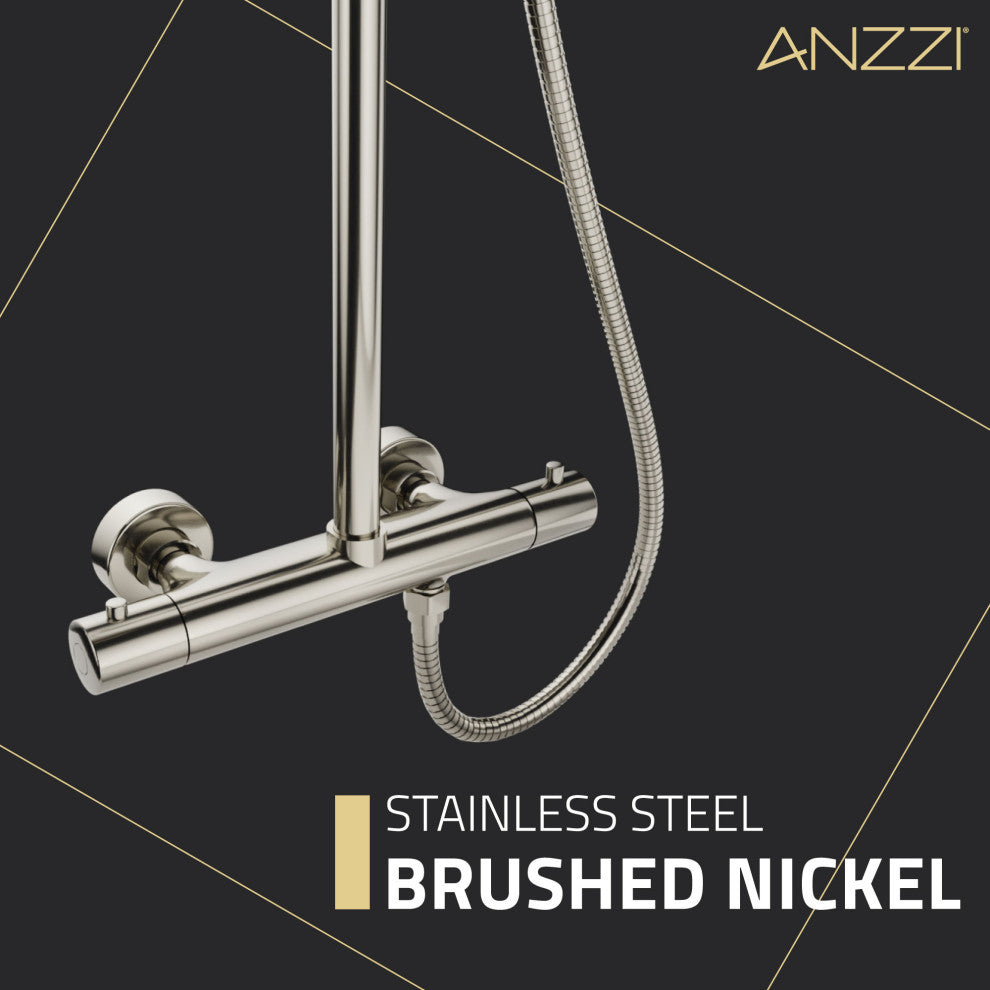 Heavy Rainfall Stainless Steel Shower Bar with Hand Sprayer, Brushed Nickel