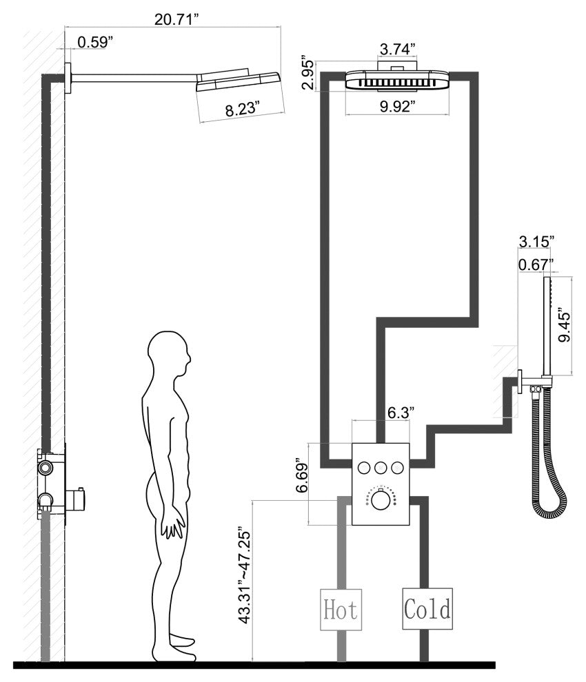 Thermostatic Rain Shower System with Hand Shower-Includes Rough-in Valve, Brushed Nickel