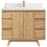 Madison Teak 42 Single Sink Bath Vanity in Light Natural 1.5" White Quartz