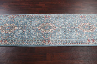 Light Blue Floral Medallion Transitional Turkish Rug Oriental Carpet 3x10