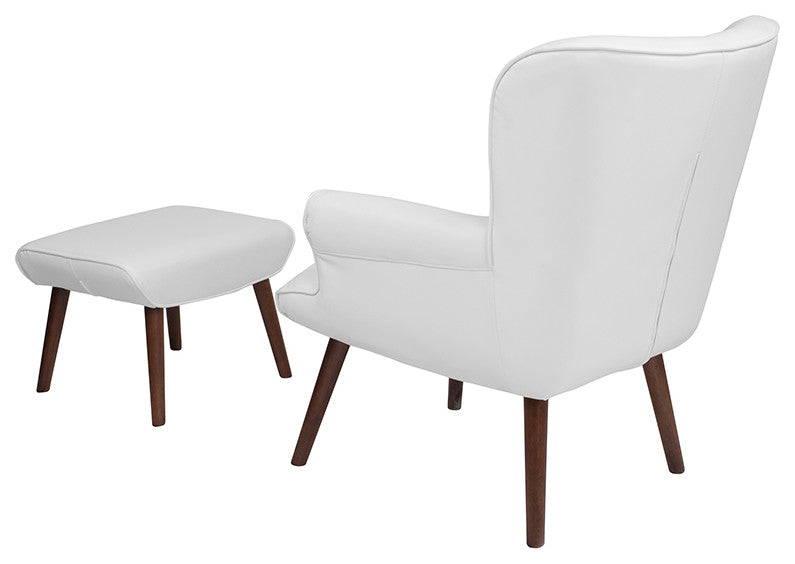 Bayton Upholstered Wingback Chair With Ottoman In White Leather