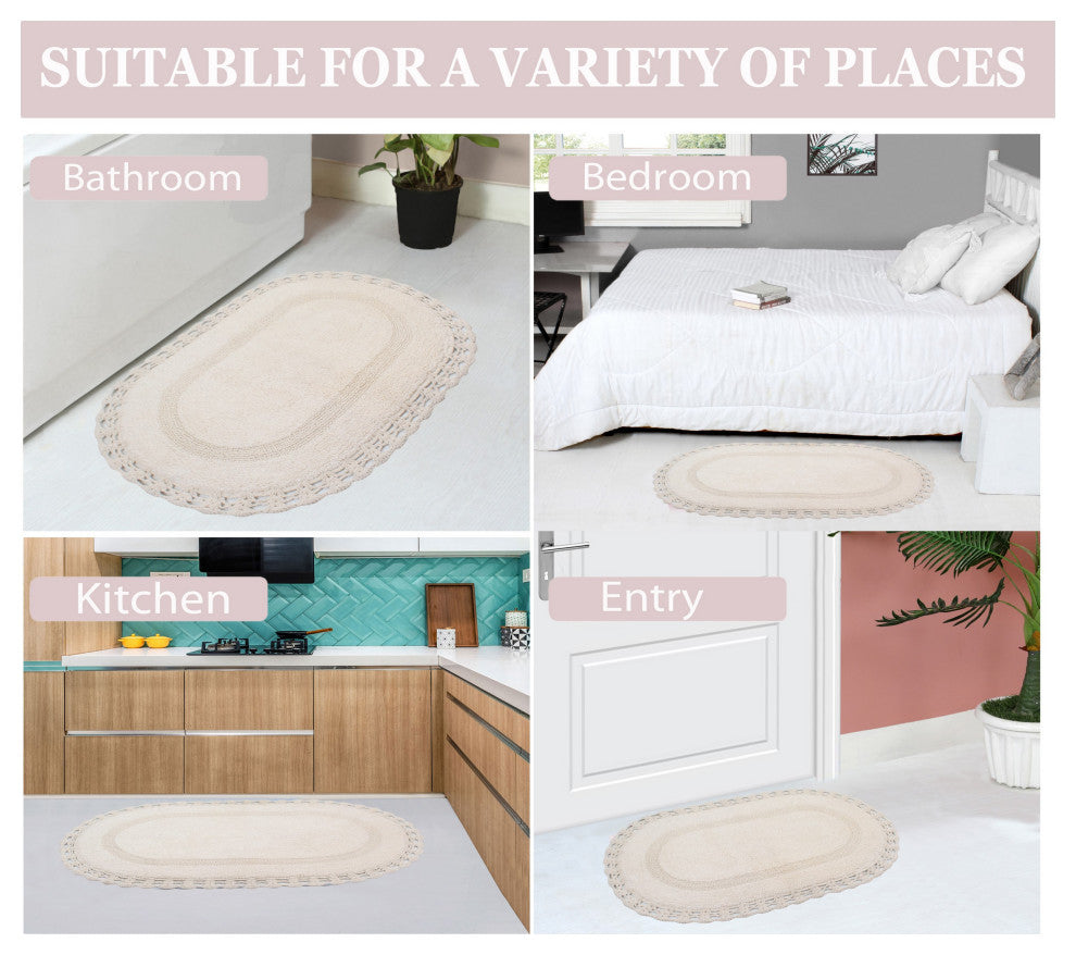 Hampton Crochet Reversible Bath Rug Set, 21x54 Runner, Ivory