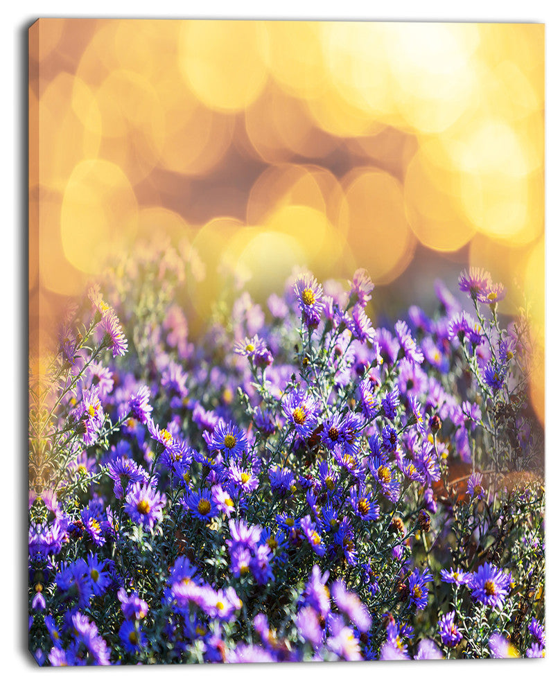 Purple Flowers on Brown Background, Large Flower Canvas Art Print, 12"x20"