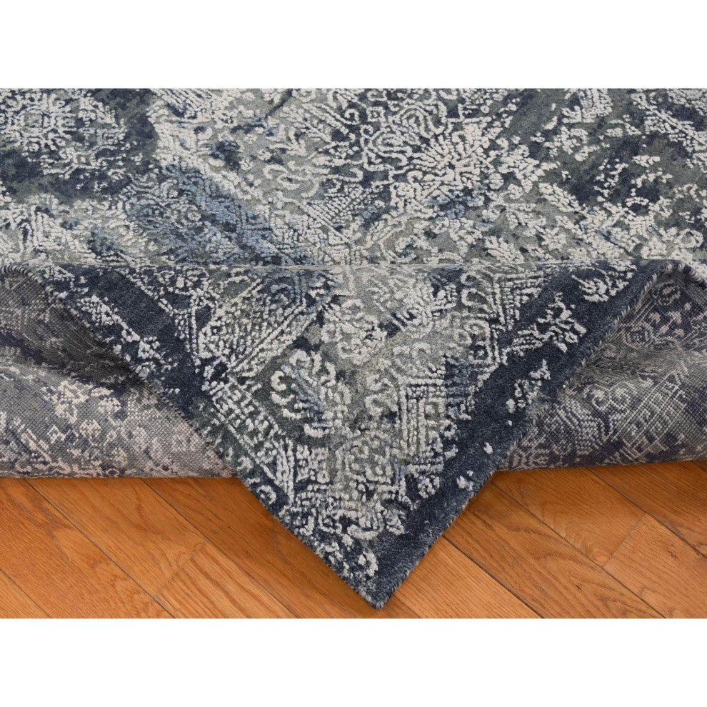 Ash Gray Jewellery Design Half Wool and Half Silk Hand Knotted Rug 7'10"x10'