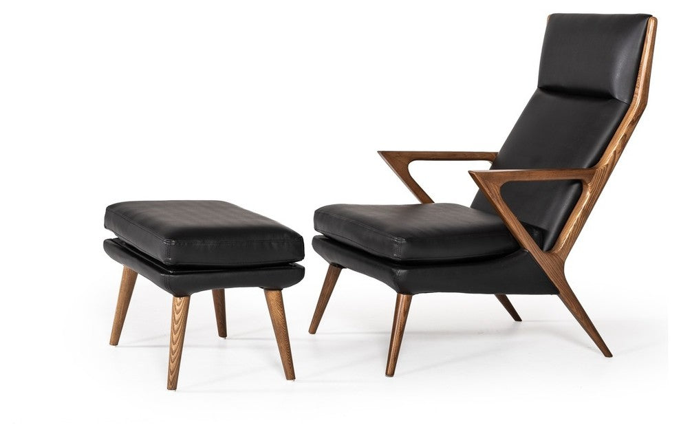Modrest Fulton Modern Black Lounge Chair and Ottoman