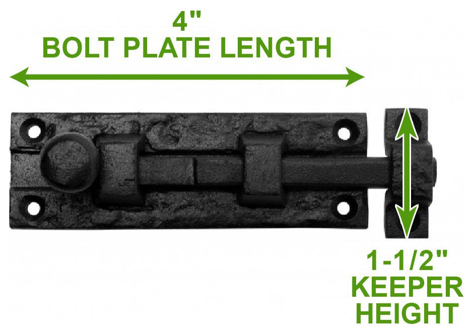 Black Wrought Iron  Cabinet or Door Slide Bolt 4" W Pack of 8
