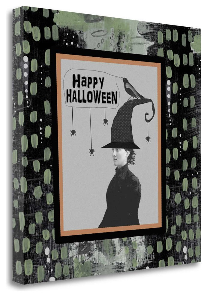 "Halloween Witch And Crow" By Sarah Ogren, Giclee Print on Gallery Wrap Canvas