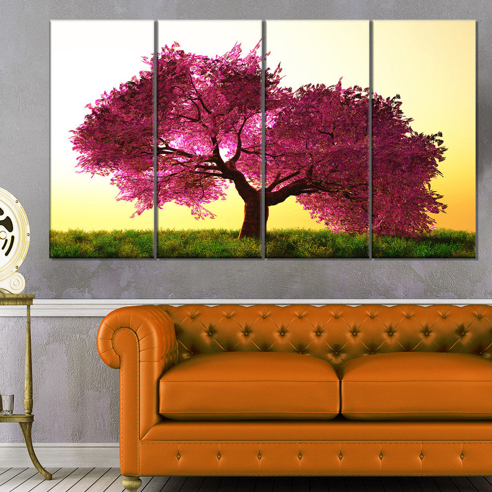 Cherry Blossom in Beautiful Garden, Landscape Canvas Print, 48"x28", 4 Panels