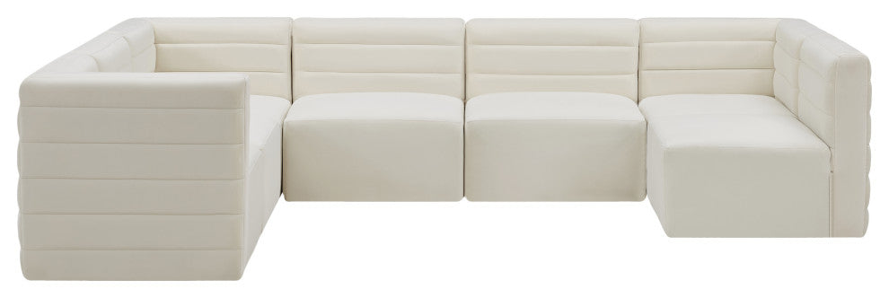 Quincy Velvet Upholstered 7-Piece U-Shaped Modular Sectional, Cream