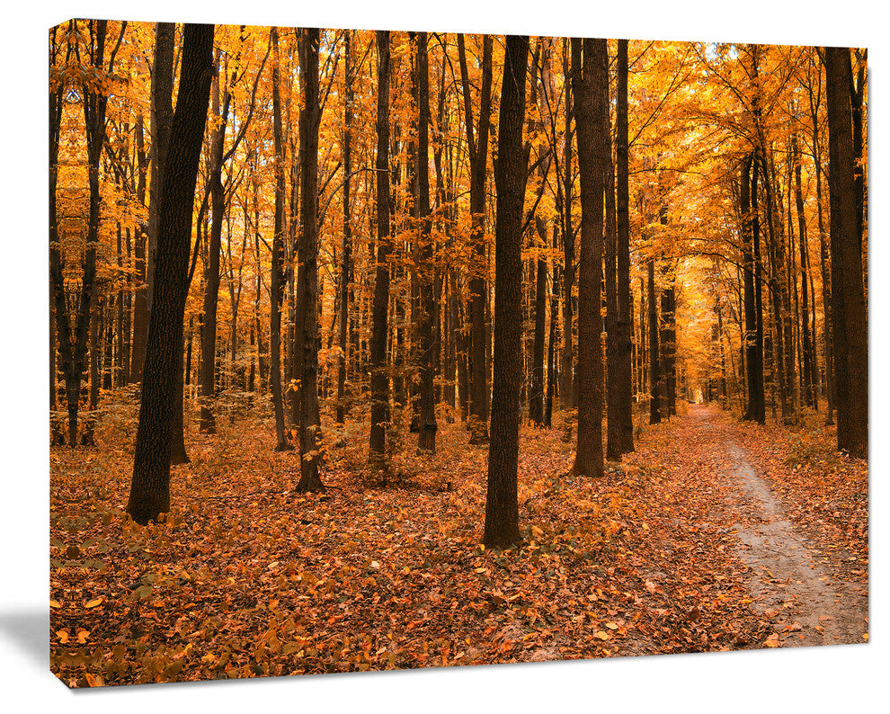 Yellow Trees and Fallen Leaves, Modern Forest Canvas Art, 20"x12"