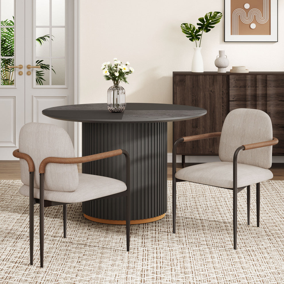 GDF Studio Modern Dining Chair With Iron Frame, Set of 2, Espresso/Beige