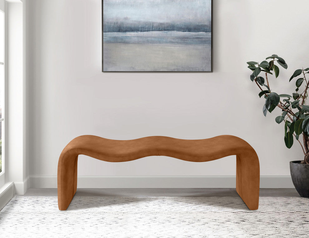 Willow Upholstered Bench, Cognac, Vegan Leather