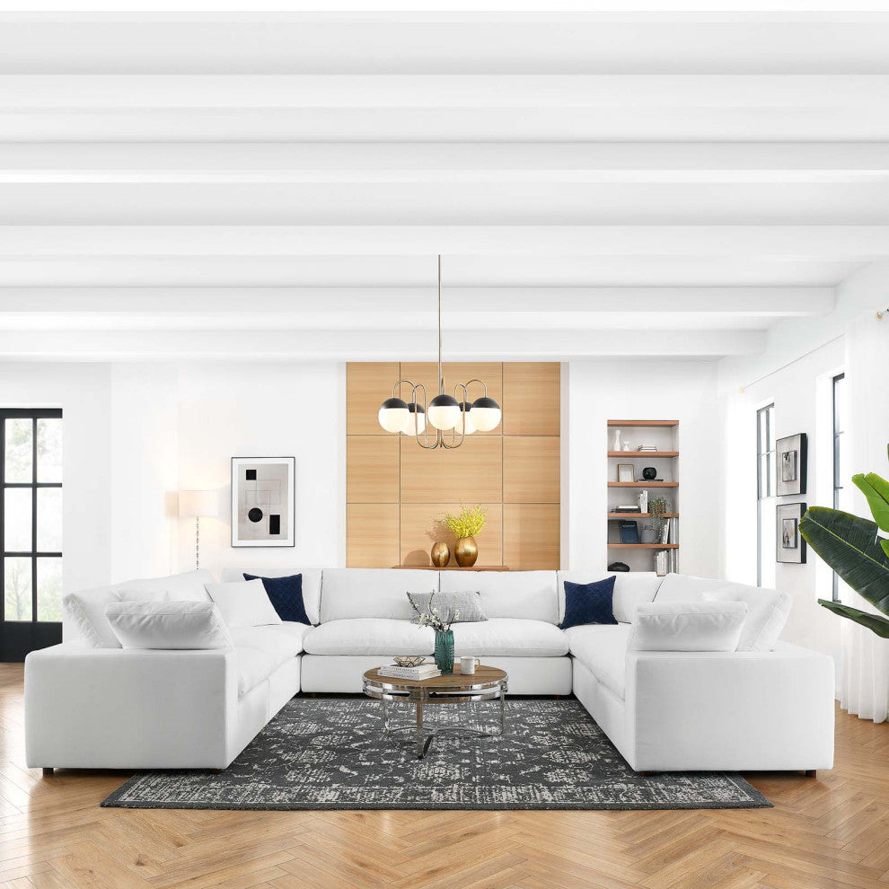 Modular Sectional Deep Sofa Set, White, Fabric, Modern, Lounge Cafe Hospitality