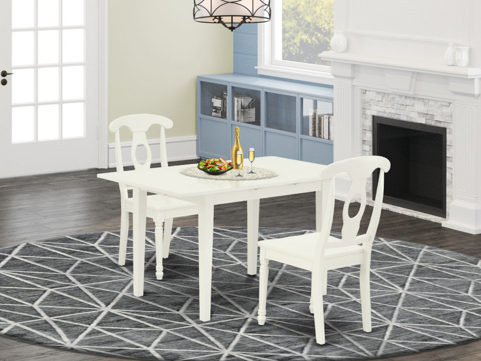 3Pc Dinette Set 2 Dining Chairs, Butterfly Leaf Small Dining Table, Linen White
