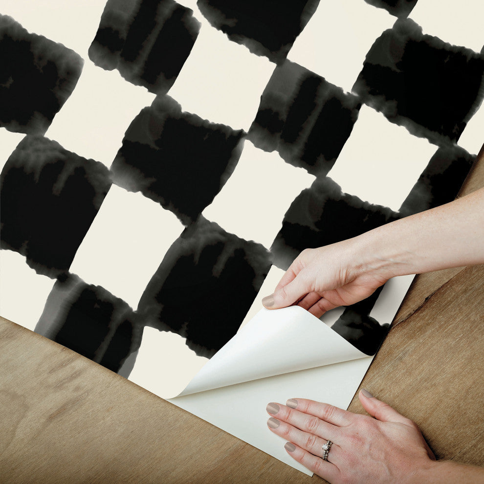 Mr. Kate Tess Watercolor Soft Black Checker Peel and Stick Wallpaper