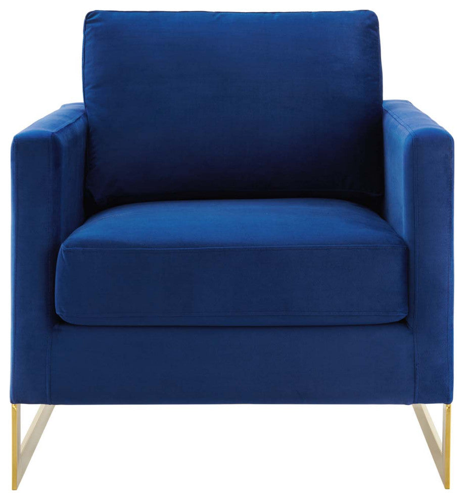 Accent Chair, Velvet, Metal, Gold Blue Navy, Modern, Living Lounge Hospitality