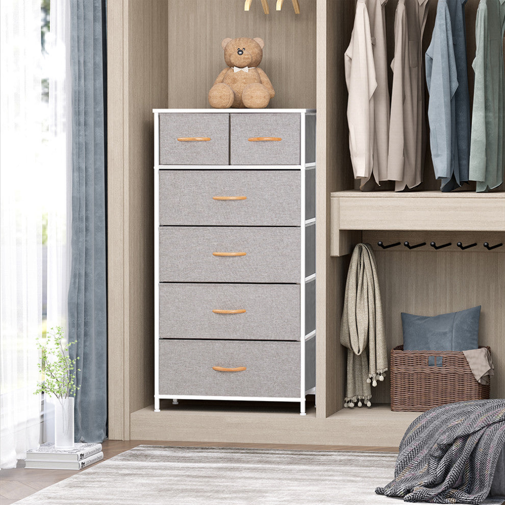 Wide Vertical Home Storage 6 Drawers, Light Gray