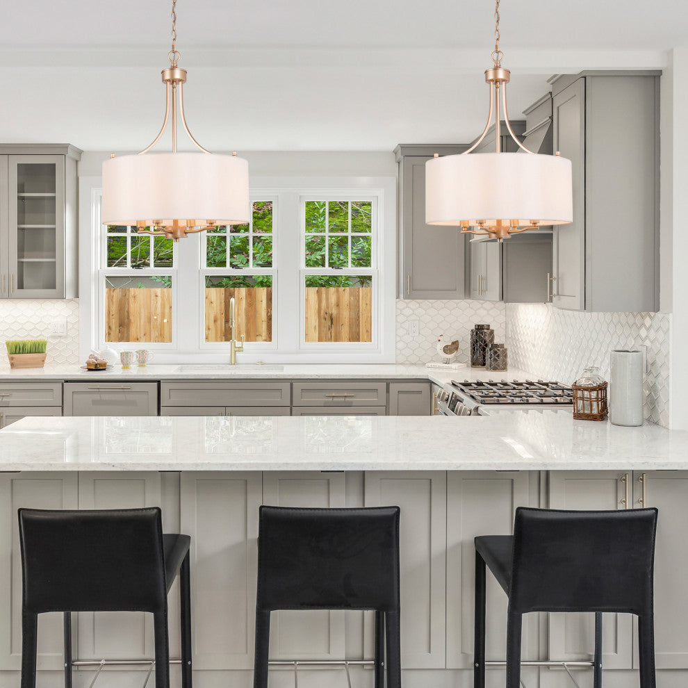 Modern Gold Frame Chandelier, Cream Drum Chandelier 4 Light