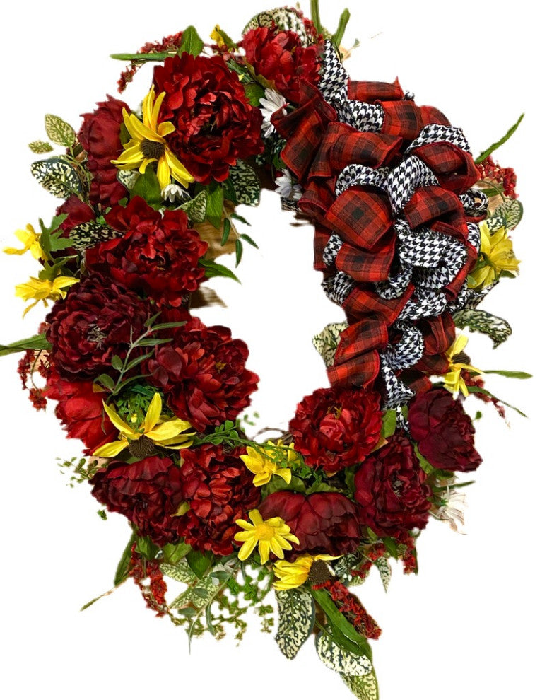 Fall Wreath All season Oval Yellow Red Peony White Outdoor Silk Floral 28x24