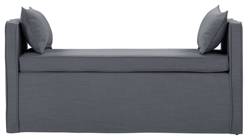 53" Gray And Black Upholstered Linen Bench