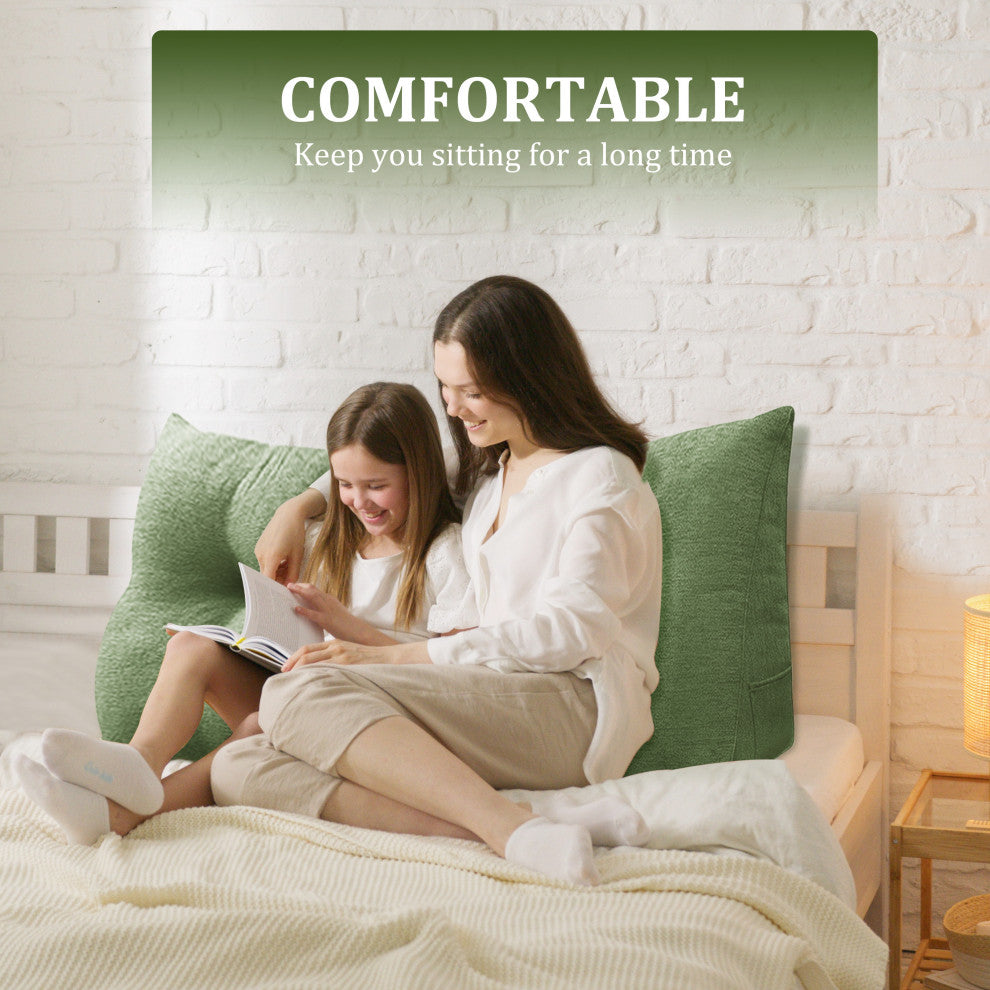 WOWMAX Backrest Wedge Reading Pillow Headboard Linen Blend Lime Green, 54x20x8
