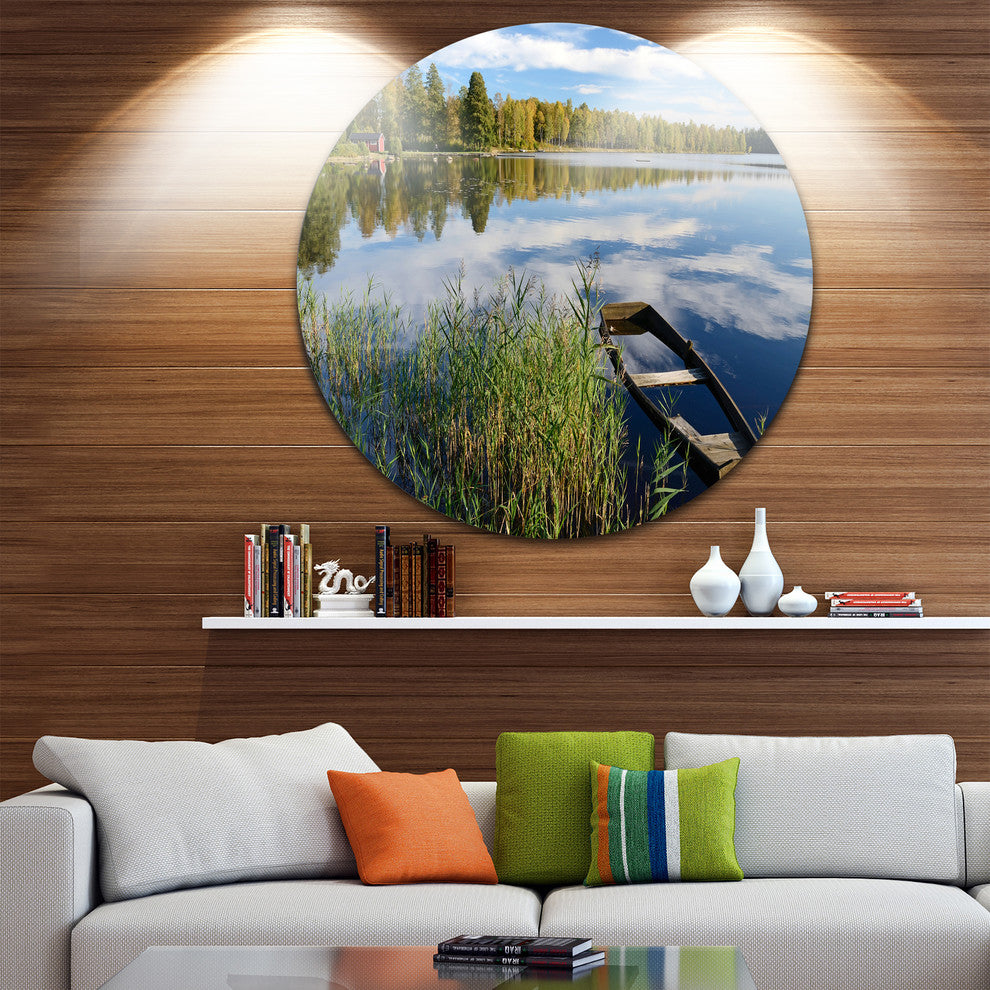 Beautiful Swedish September Lake, Landscape Disc Metal Wall Art, 11"
