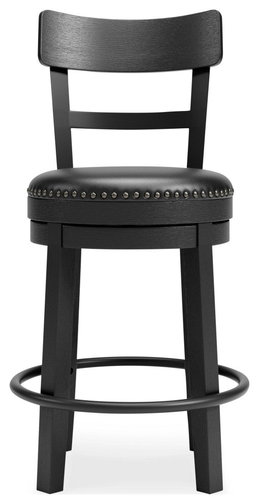 Benzara BM248093 Swivel Barstool With Nailhead Trim and Leatherette Seat, Black