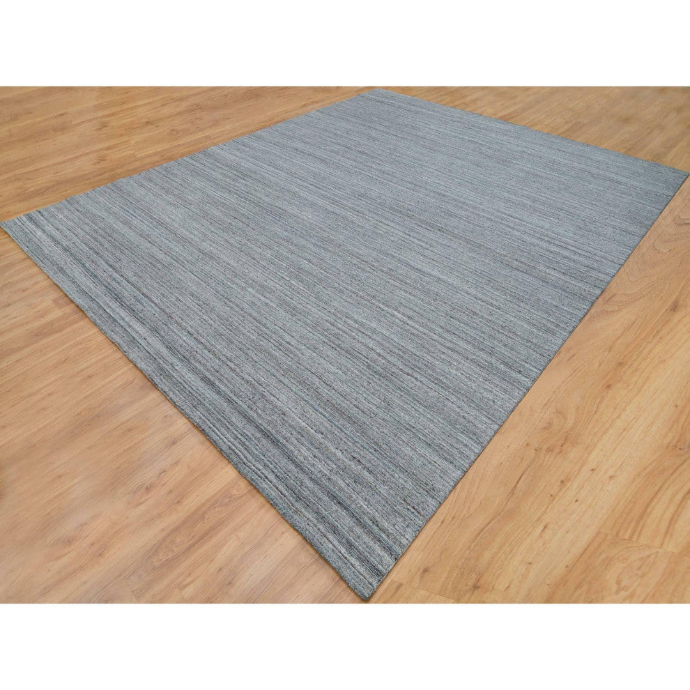 Arsenic Gray Modern Striae Design Wool Hand Loomed Oversized Rug, 12'x14'11"