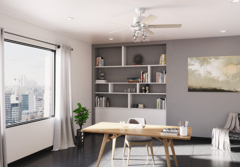 Hunter 52" WiFi Techne Ceiling Fan, LED Kit, Remote, Matte White