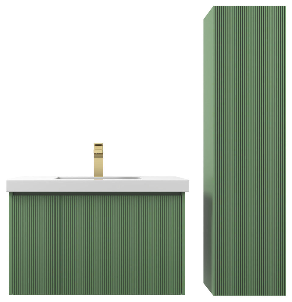 Floating Bathroom Vanity with Sink, Wall Mounted Vanity, Green, 30" W/ Sink, Side Cabinet