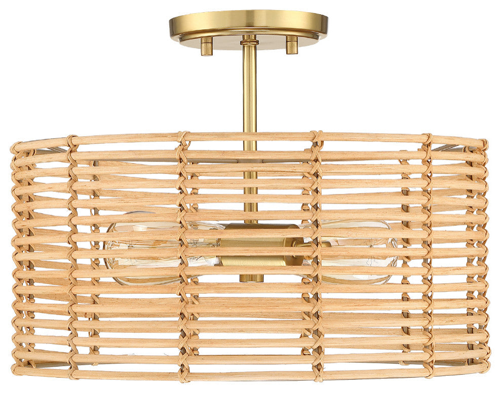 15.4"W 2-Light Bohemian Rattan Semi-Flush Mount Ceiling Light