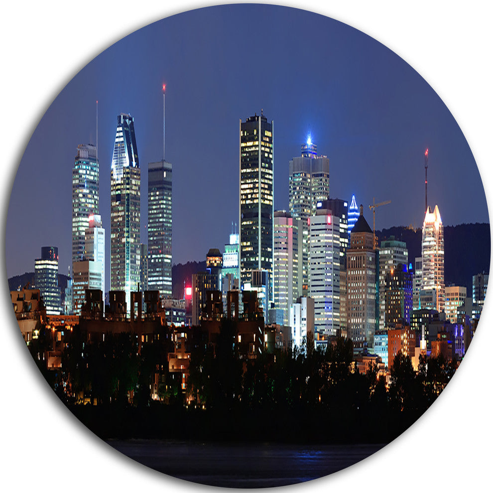 Montreal Over River At Dusk, Cityscape Photo Disc Metal Artwork, 11"