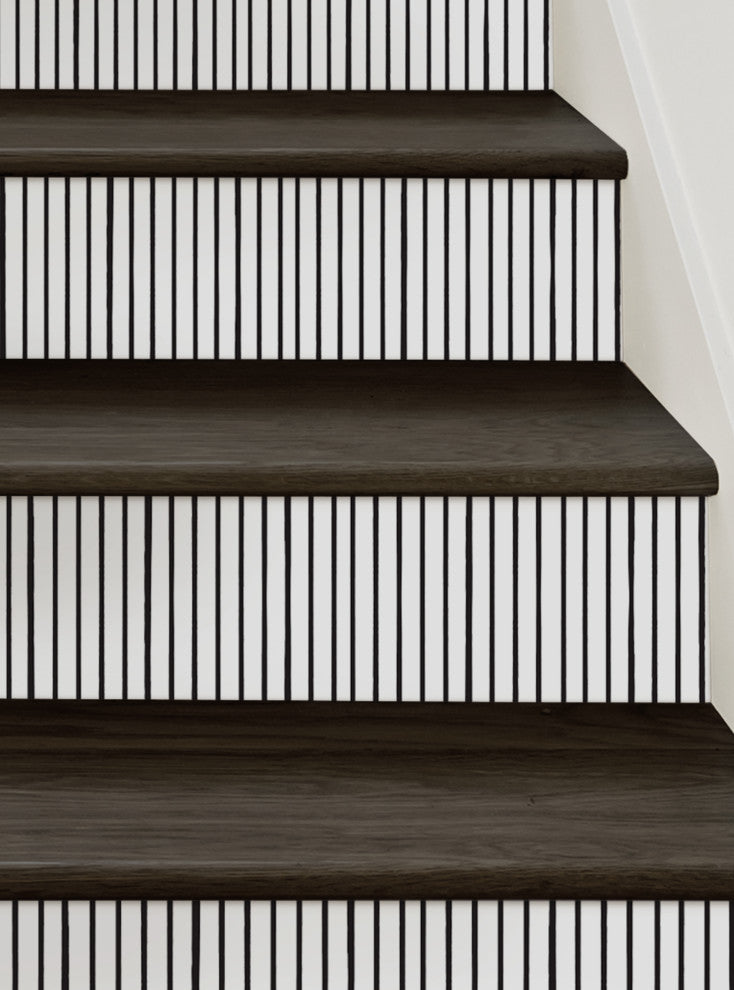 Painted Vertical Lines Peel and Stick Stair Riser Strips, Black, 48"x6", Set of 6