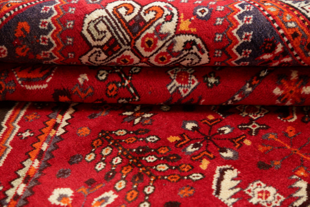 Consigned, Faded Traditional Handmade Vintage-Style Persian Area Rug, Red, 5x8
