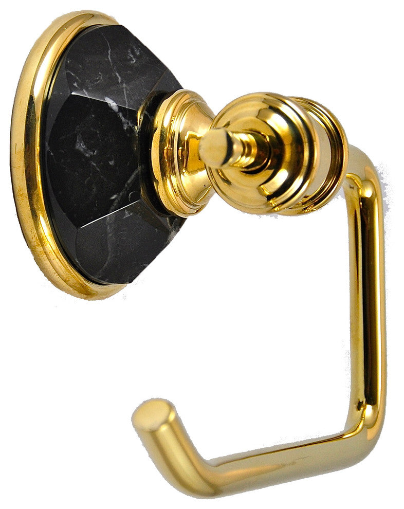 Toilet Paper Holder With Nero Marquina Marble Accents, Unlacquered Bronze